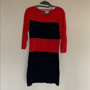 Charming Charlie’s, orange and navy sweater dress